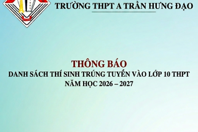 DANH SÁCH THÍ SINH TRÚNG TUYỂN VÀO LỚP 10 – TRƯỜNG THPT A TRẦN HƯNG ĐẠO – NĂM HỌC 2026-2027